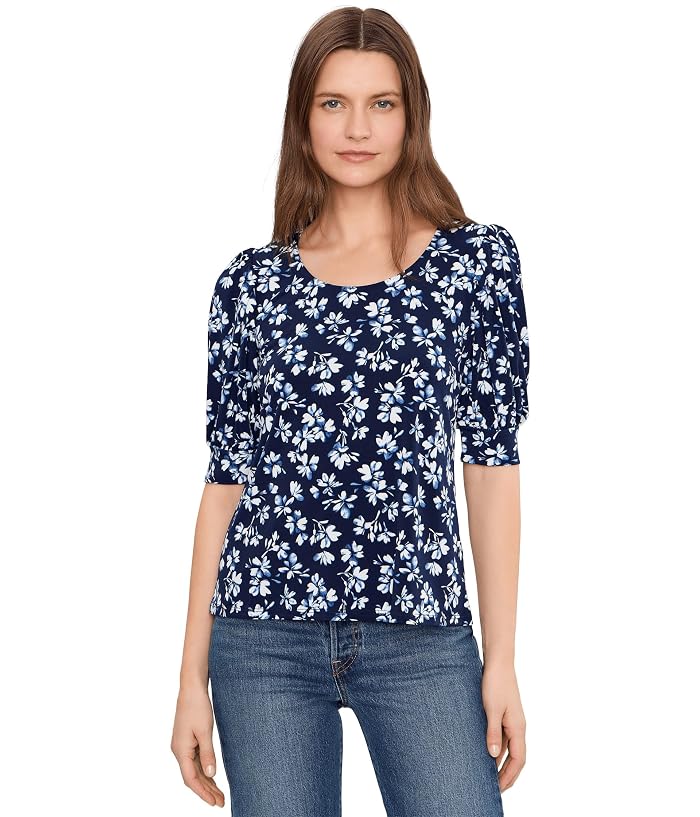 CeCe Elbow Sleeve Crew Neck Shirred Knit Top