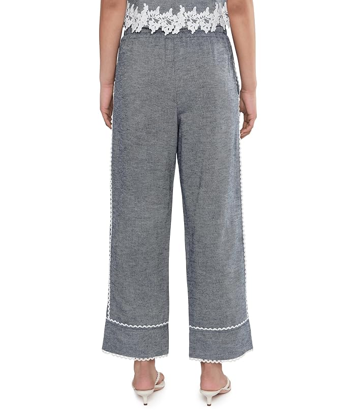 CeCe Linen Denim Elastic Waist Scallop Trim Pants - Image 4