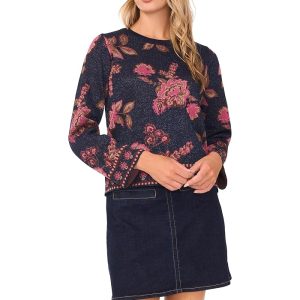 Vince Camuto Floral Jacquard Long Sleeve Crew