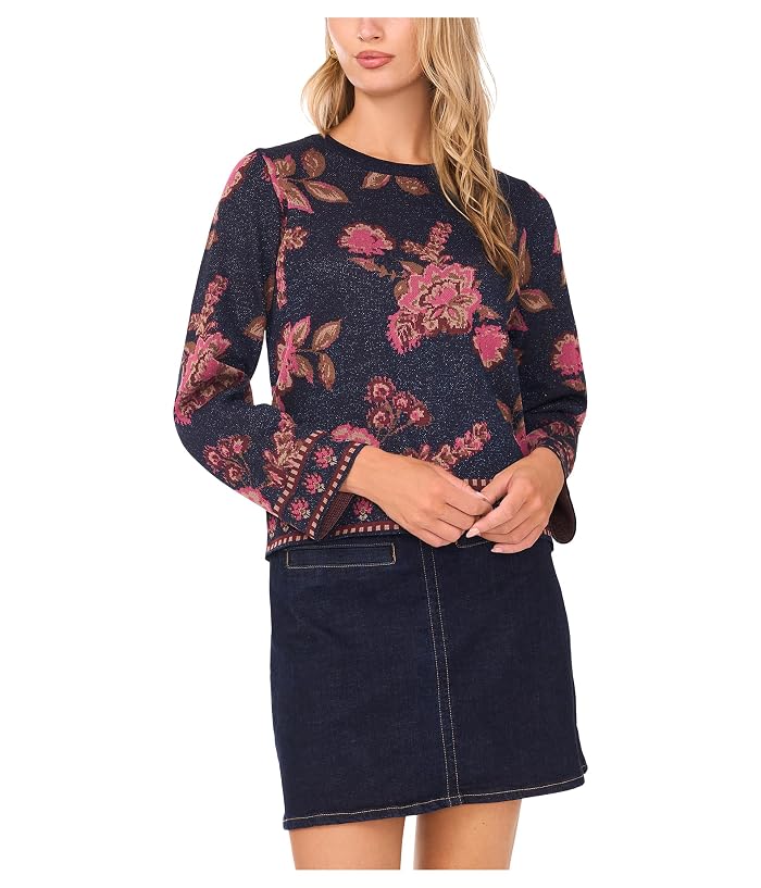 Vince Camuto Floral Jacquard Long Sleeve Crew - Image 4