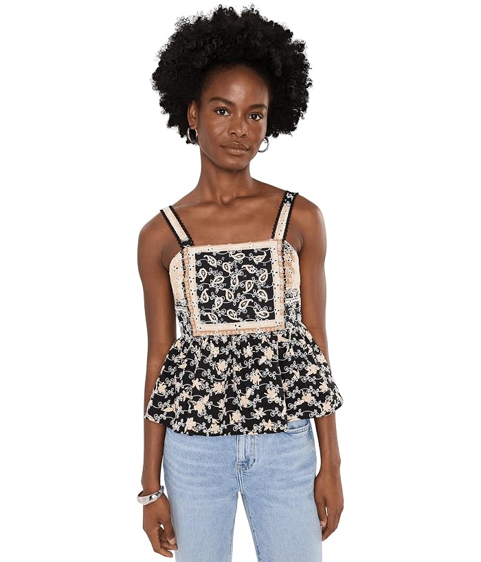 CeCe Mixed Print Peplum Top