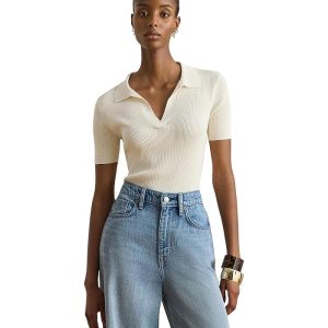 Lauren Ralph Lauren Rib-Knit Short-Sleeve Polo Sweater