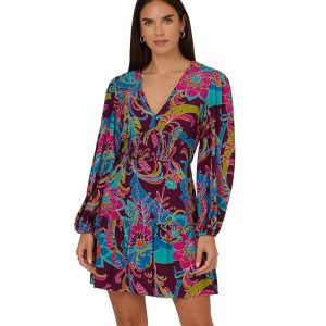 Adrianna Papell Printed Flounce Short Dress