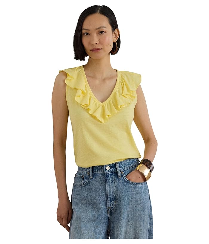 Lauren Ralph Lauren Ruffle-trim Slub Jersey Sleeveless Top - Image 4