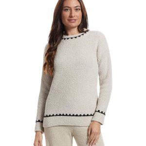 Barefoot Dreams Cozychic ® Ribbed Sweater With Blanket Stitch