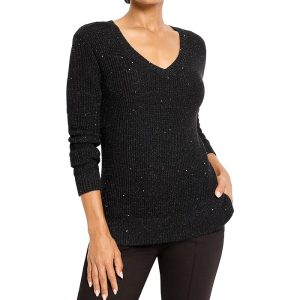 NIC+ZOE Shimmer Waffle V-neck Sweater