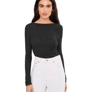 Madewell Bria Long Sleeve Open Back Snit Rib Sparkle