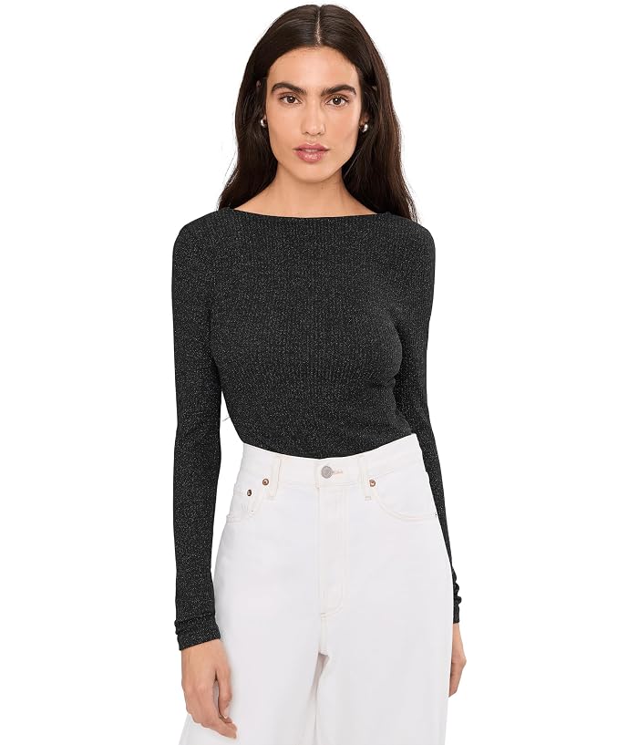 Madewell Bria Long Sleeve Open Back Snit Rib Sparkle
