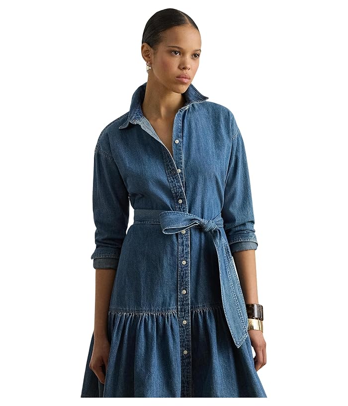 Lauren Ralph Lauren Belted Denim Tiered Shirtdress - Image 3