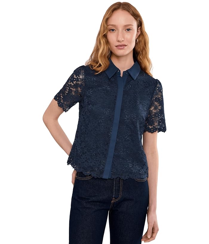 CeCe Lace Short Sleeves Hidden Placket Shirt