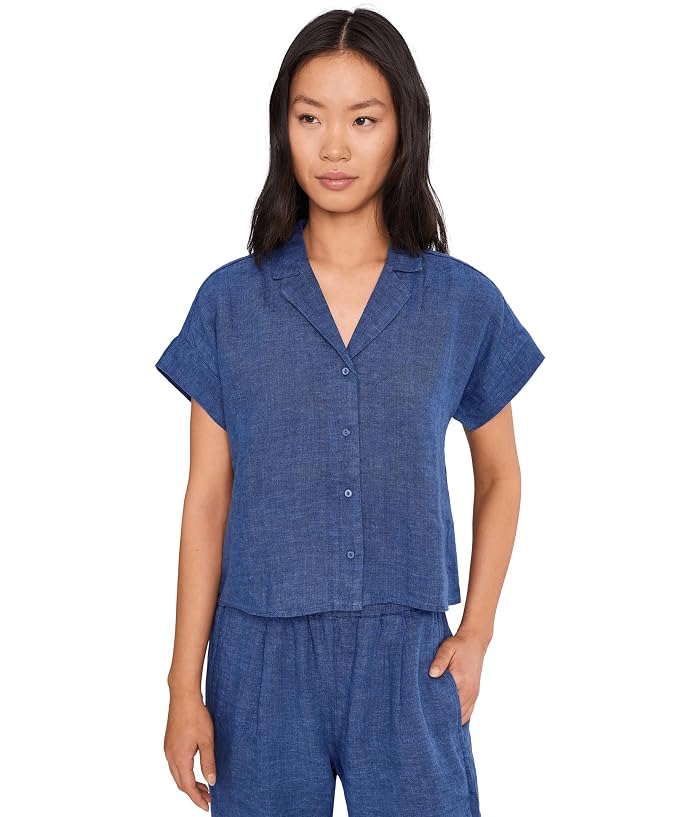 Eileen Fisher Petite Washed Organic Linen Delave Notch Collar Shirt