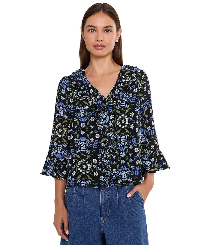 CeCe Ruffled Long Sleeve V-Neck Top