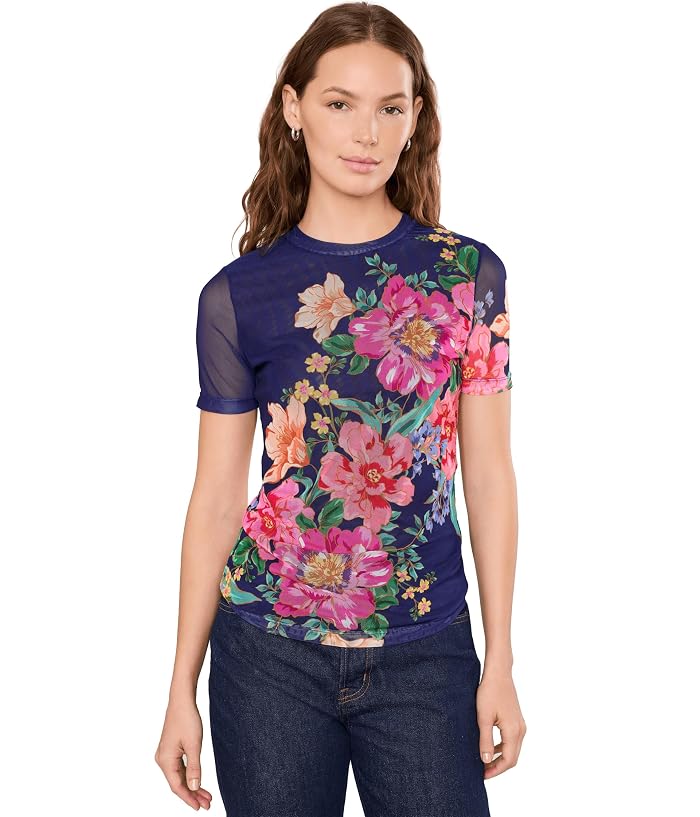 Johnny Was Eleanor Mesh Short Sleeve Tee - Celiora Navy