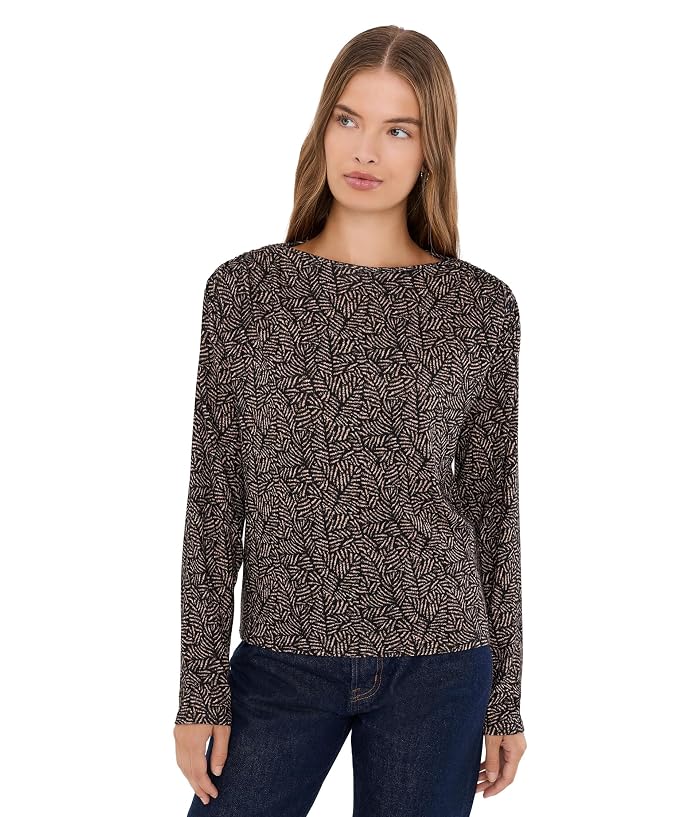 Liverpool Los Angeles Long Sleeve Jewel Neck Knit Top with Shirring