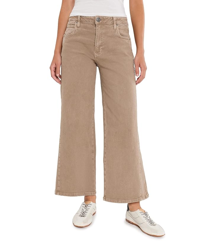 KUT from the Kloth Petite Meg High-Rise Wide Leg Side Panel in Milk Tea