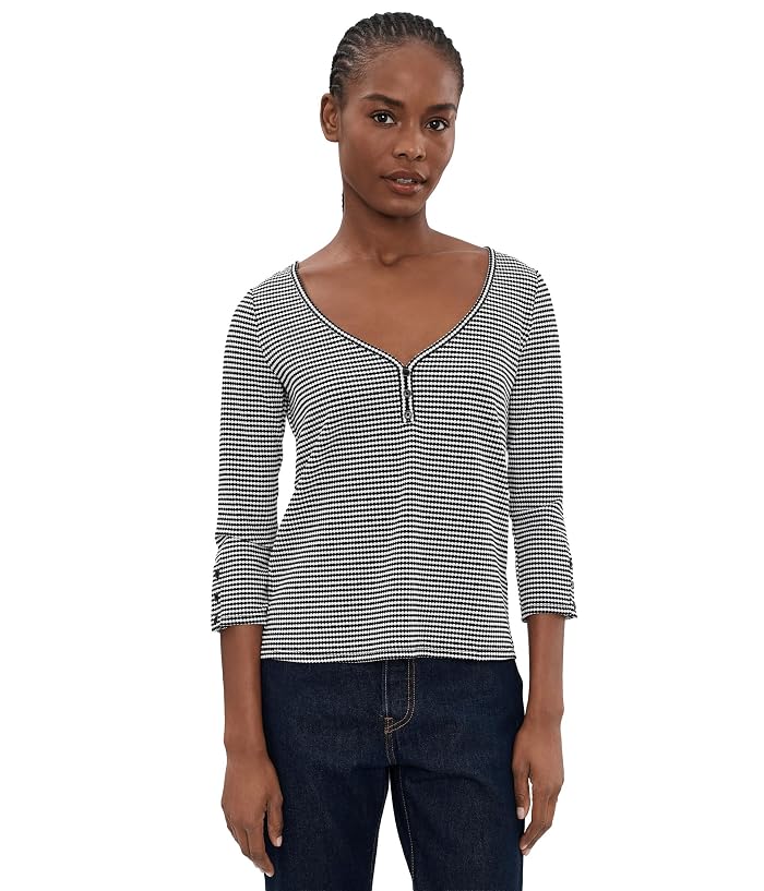 Liverpool Los Angeles Petite Button Sleeve Henley Knit Top