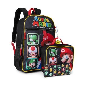 BIOWORLD Kids Super Mario Bros Character Grid 5- Piece Backpack Set (Little Kid/Big Kid)