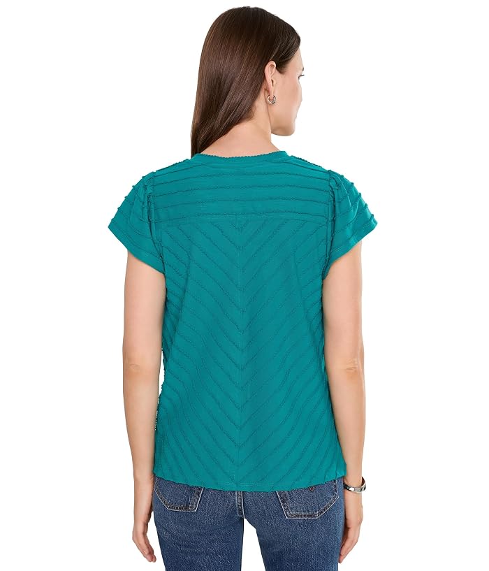 Liverpool Los Angeles Short Sleeve V-Neck Knit Top with Miter Detail - Image 4