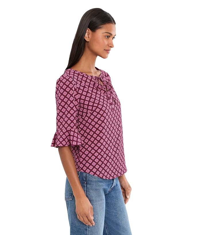 CeCe Split Tie Neck Top with Ruffle Cuff 3/4 Sleeve - Image 3
