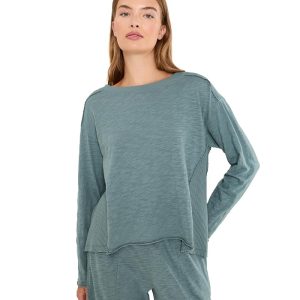 Mod-o-doc Long Sleeve Mix Media Jewel Neck Top