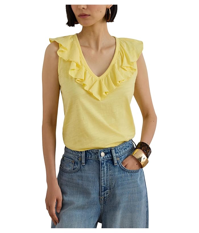 Lauren Ralph Lauren Ruffle-trim Slub Jersey Sleeveless Top
