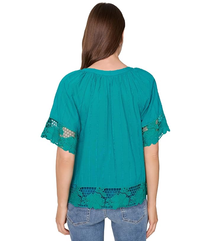 Liverpool Los Angeles Short Sleeve Woven Top with Lace - Image 4