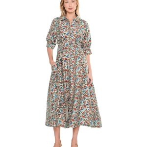 Vince Camuto Button-Up Shirt Dress with Pleat Darts On Bodice