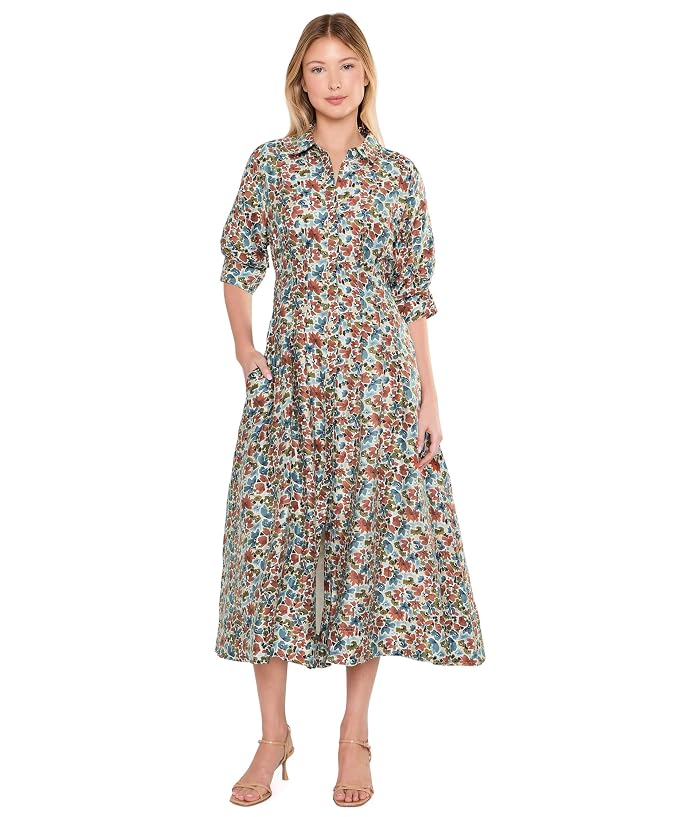 Vince Camuto Button-Up Shirt Dress with Pleat Darts On Bodice