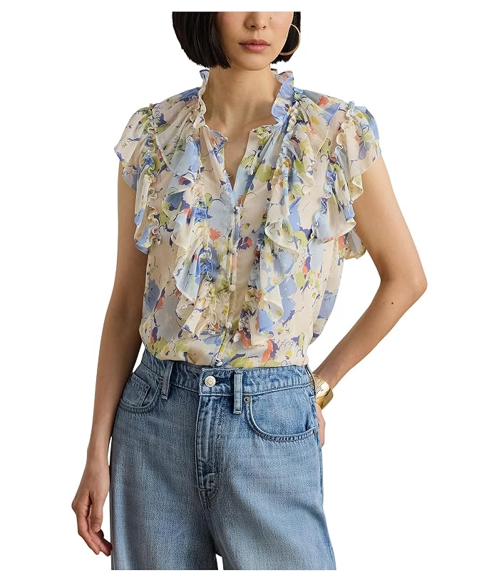 Lauren Ralph Lauren Floral Ruffle-Trim Georgette Shirt
