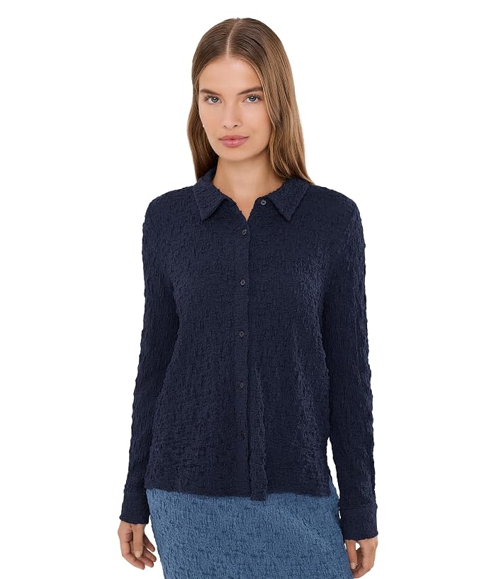Eileen Fisher Petite Bubble Jacquard Classic Collar Shirt