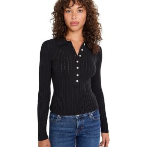 525 america Tabitha Crochet Collar Long Sleeve Henley