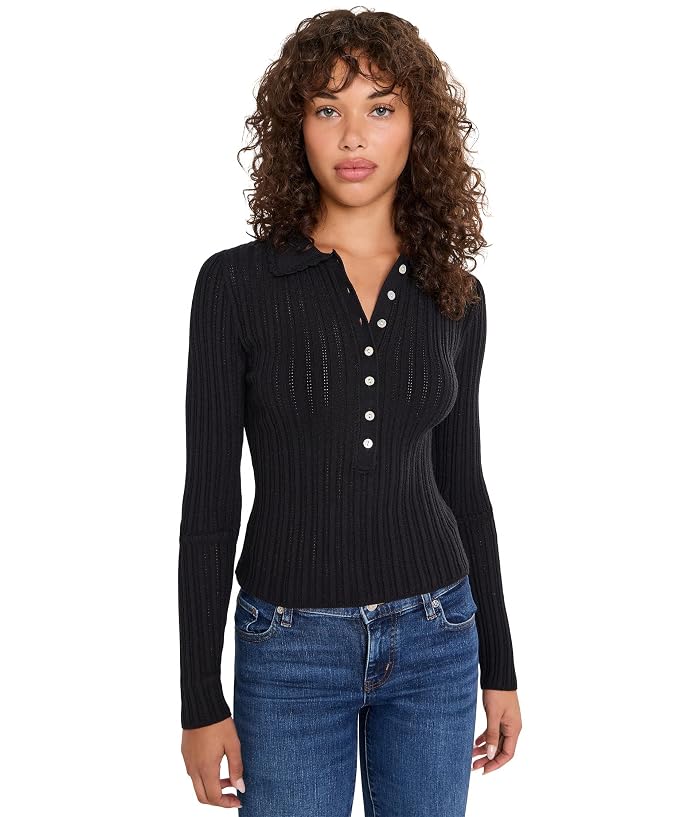 525 america Tabitha Crochet Collar Long Sleeve Henley
