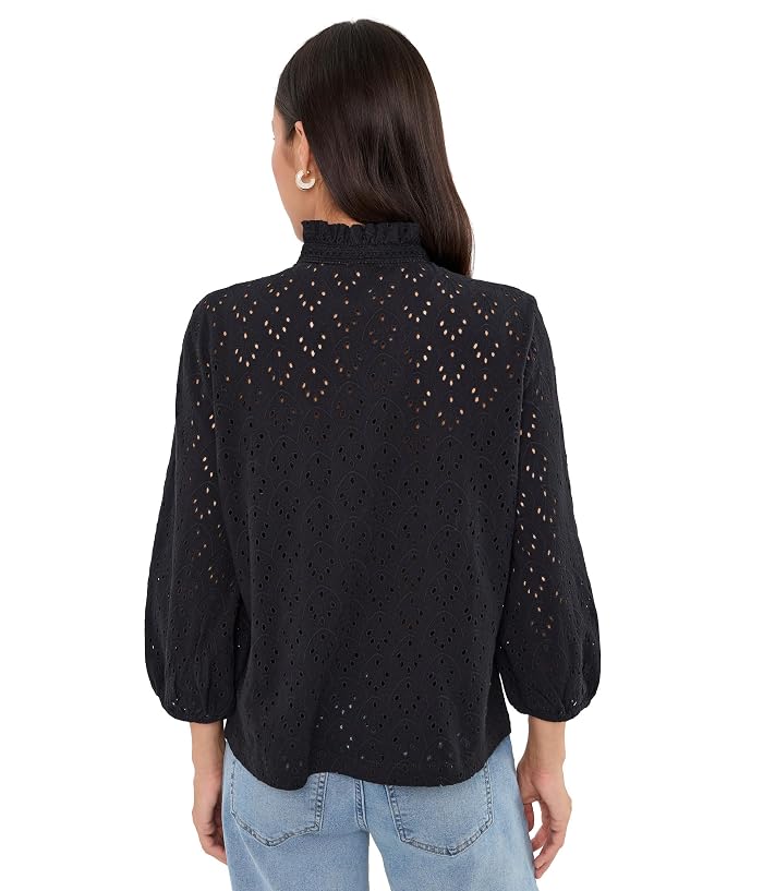 NIC+ZOE Petite Knit Eyelet Ruffle Neck Top - Image 4