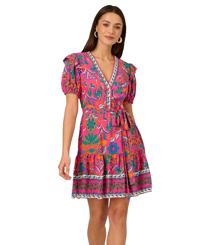 Adrianna Papell Printed Short Flounce Dress