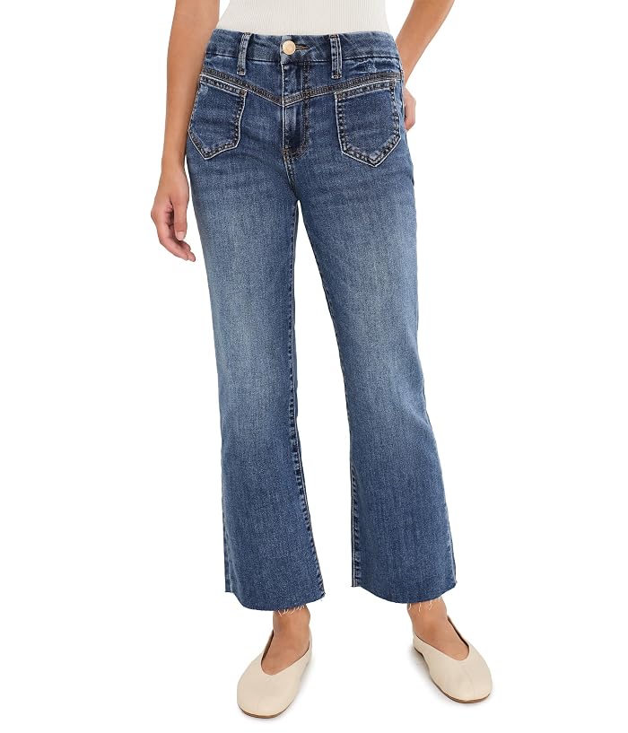 KUT from the Kloth Petite Kelsey High-Rise Ankle Flare Front Yoke Pocket Raw Hem in Peak