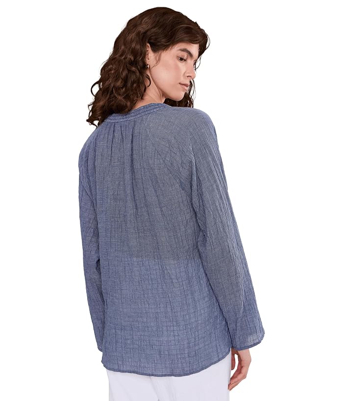 Eileen Fisher Cotton Microstripe Pucker Raglan Sleeve Top - Image 4