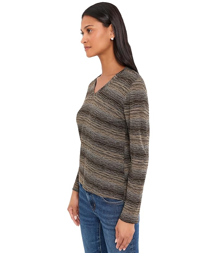 Elliott Lauren Blurred Lines, Long Sleeve Stripe V-Neck Top - Image 3