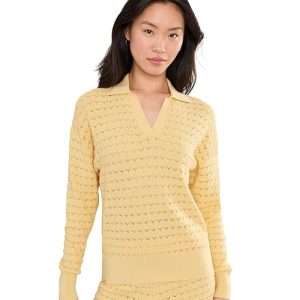 Barefoot Dreams Heathered Cotton Tulip Pointel Collared Pullover