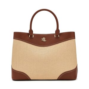 Lauren Ralph Lauren Straw & Leather Large Marcy Satchel