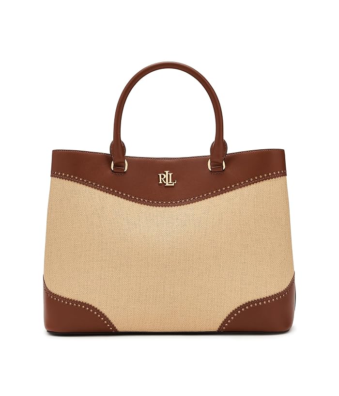 Lauren Ralph Lauren Straw & Leather Large Marcy Satchel
