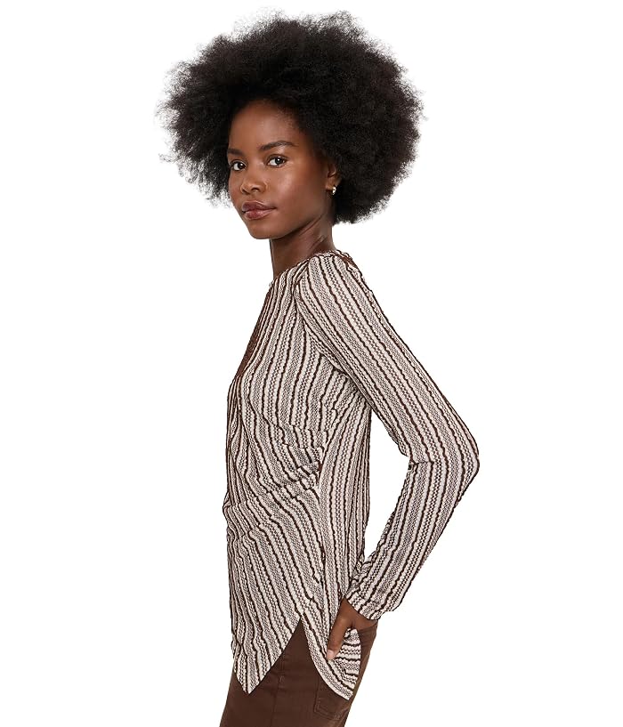 Liverpool Los Angeles Long Sleeve Boatneck Asymmetric Hem Knit Top w/ Pleat - Image 3