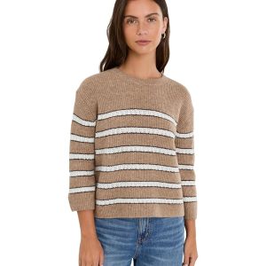 CeCe Striped Pointelle Short Sleeve Crew