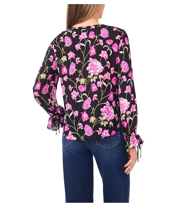 CeCe Floral Printed Button Front Long Sleeve Top - Image 2