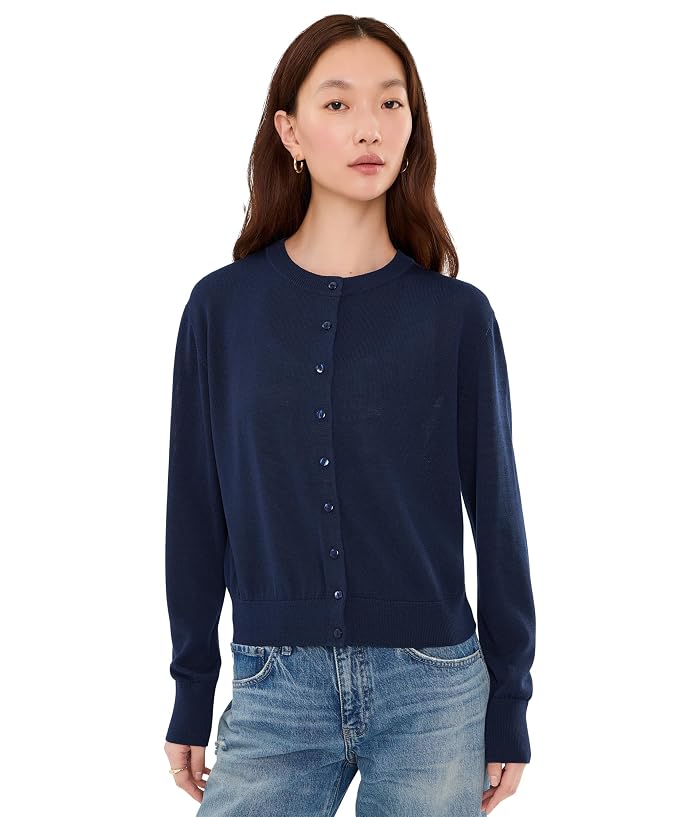 525 america Bennett Sheer Long Sleeve Button-Down Crew Neck Cardi