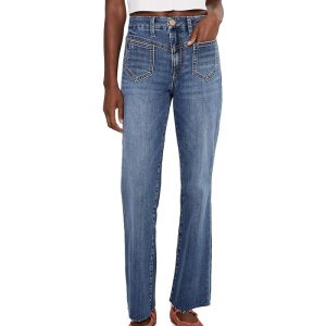 KUT from the Kloth Kelsey High-Rise Ankle Flare Front Yoke Pocket Raw Hem