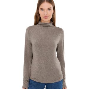 Eileen Fisher Melange Sheer Knit Funnel Neck Tee