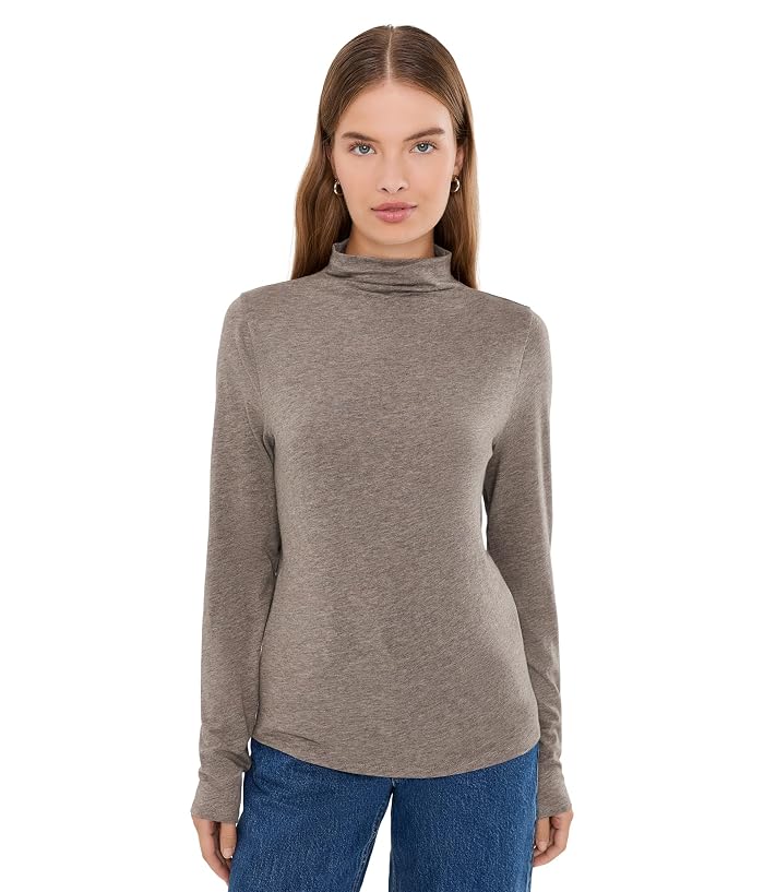 Eileen Fisher Melange Sheer Knit Funnel Neck Tee
