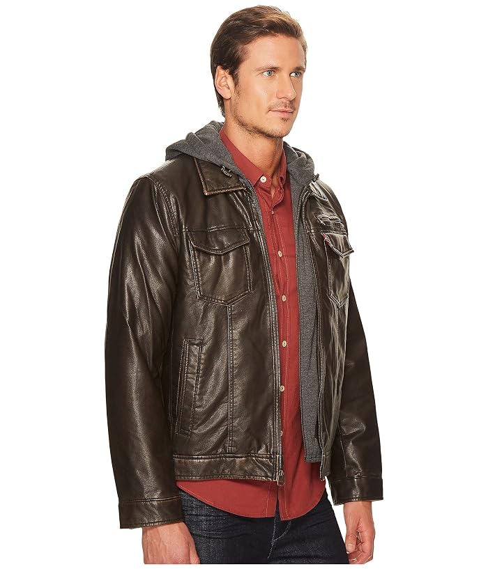 Levi's® Faux-Leather Trucker with Jersey Hood and Fleece Lining - Image 4