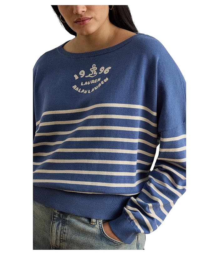 Lauren Ralph Lauren Plus Size Logo Striped Cotton Boatneck Sweater - Image 4