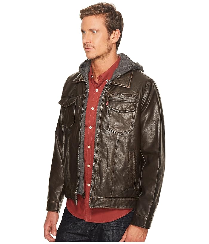 Levi's® Faux-Leather Trucker with Jersey Hood and Fleece Lining - Image 2